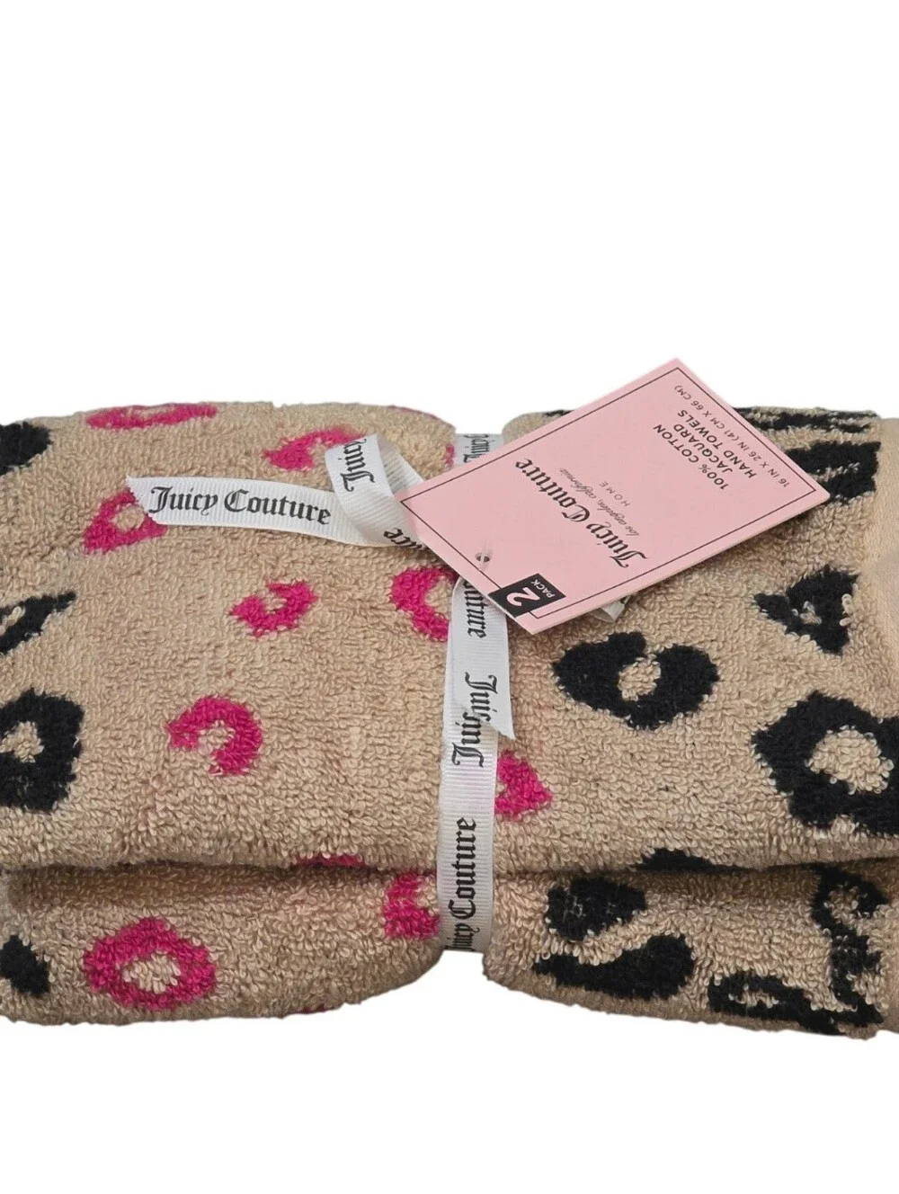 Juicy Couture Home 100% Cotton Jacquard Leopard Spots Logo Hand Towels